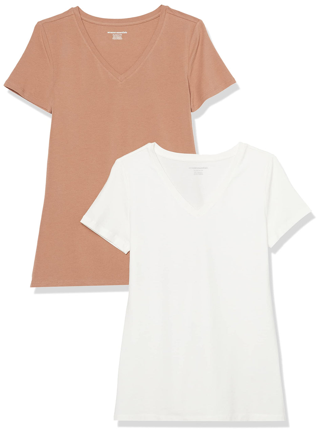 Amazon Essentials Women's Regular-Fit Short-Sleeve T-Shirt (V-Neck or Crewneck), Cotton Modal Blend, Pack of 2 Jansha Store
