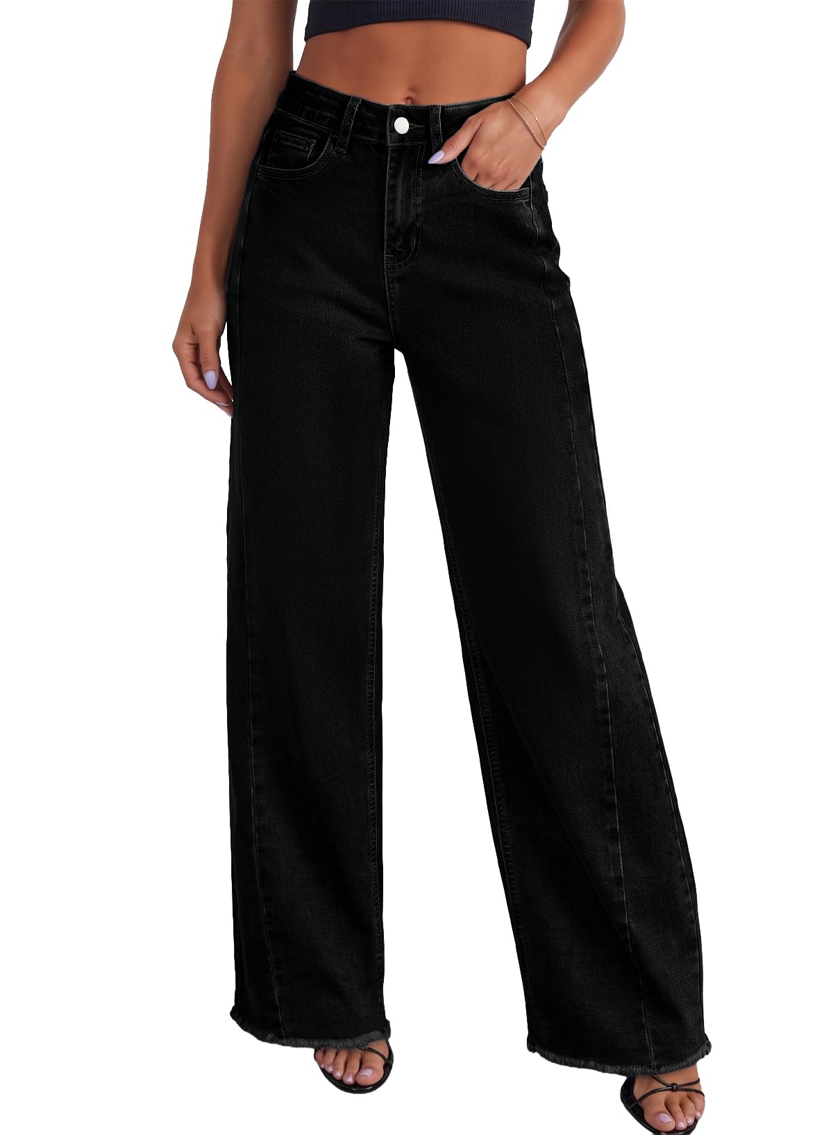 Sidefeel Women's Wide Leg Jeans High Waisted Stretchy Denim Pants Jansha Store