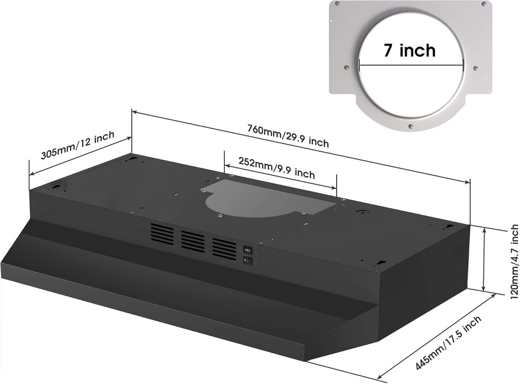 SNDOAS Range Hood 30 inch Under Cabinet, Ducted/Ductless Convertible Kitchen Hood, Stainless Steel Vent Hood with LED Light,Under Cabinet Hood with 2 Speed Exhaust Fan,Black Jansha Store