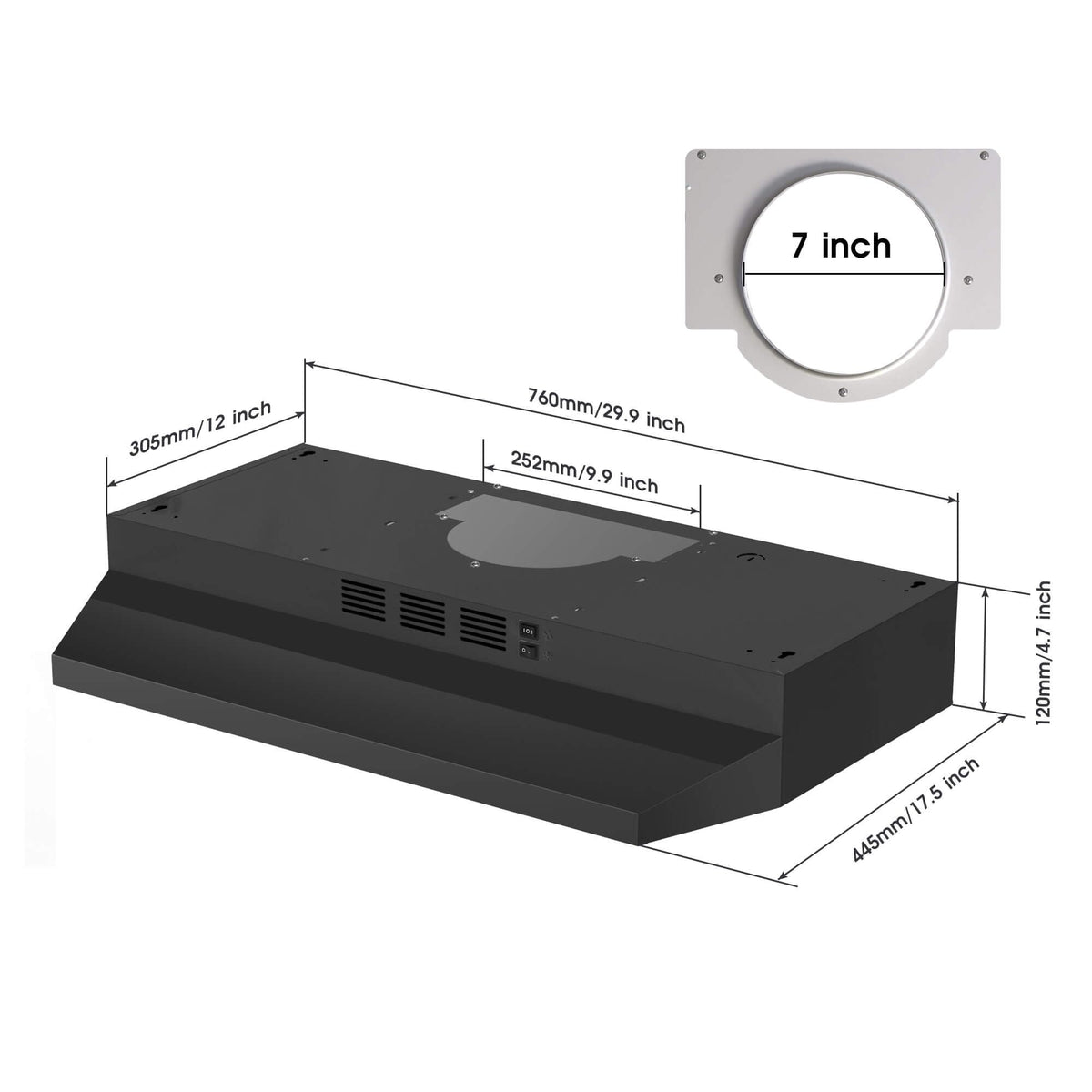 SNDOAS Black Range Hood 36 inch,Ductless Under Cabinet Range Hood Included Carbon Sponge Filter,Ducted Optional,Kitchen Hood 36 inch with 2 Vents,2 Speeds,Hard Wired Stove Vent Jansha Store