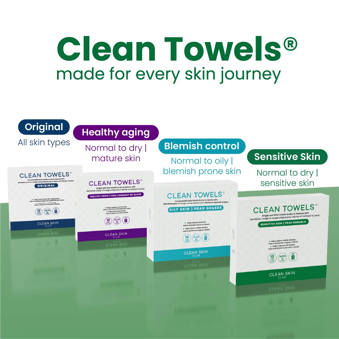 Clean Skin Club Clean Towels XL® Original 50 Ct + Healthy Aging 10ct Travel Pack Duo, 100% USDA Biobased Disposable Face Towels, Makeup Remover Dry Wipes, Ultra Soft, Smooths Fine Lines & Wrinkles Jansha Store