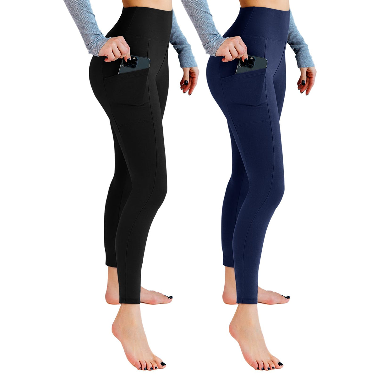 Leafigure 2-Pack High Waist Leggings with Pockets for Women Jansha Store