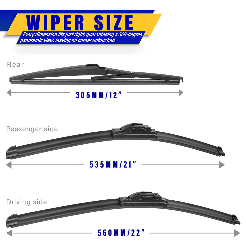3 Wipers Fits Subaru Forester 2012-2018 Outback 2015-2019 Wiper Blades Jansha Store