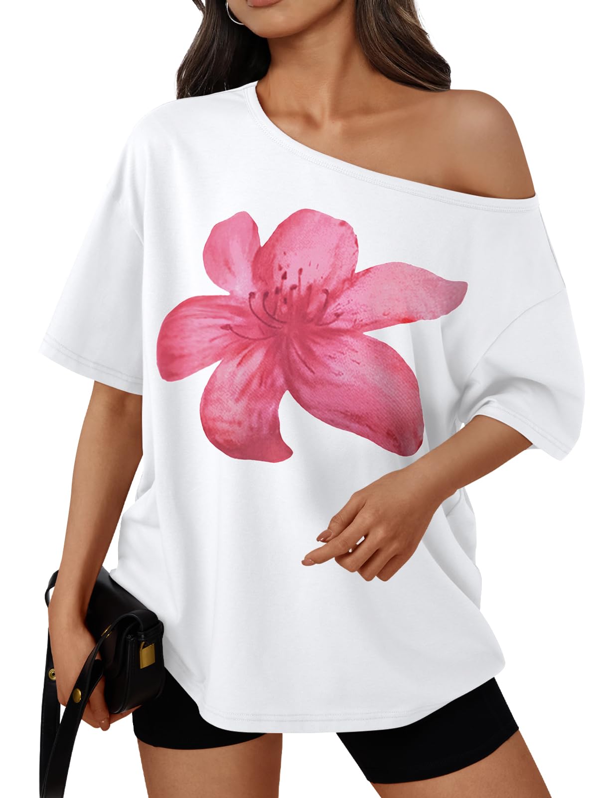 Trendy Queen Womens Off the Shoulder Tops Oversized Summer T-Shirts 2026 Jansha Store