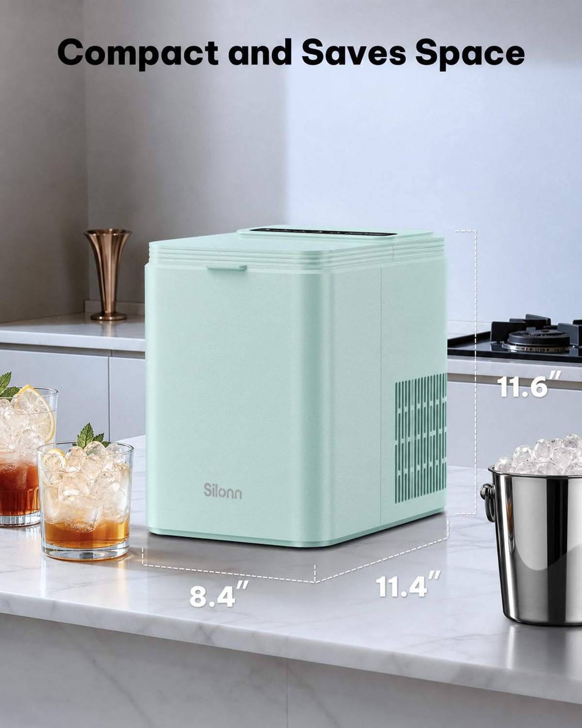 Silonn Ice Maker Countertop, Portable Ice Machine with Carry Handle, Self-Cleaning Ice Makers with Basket and Scoop, 9 Cubes in 6 Mins, 26 lbs per Day, Ideal for Home, Kitchen, Camping, RV Jansha Store
