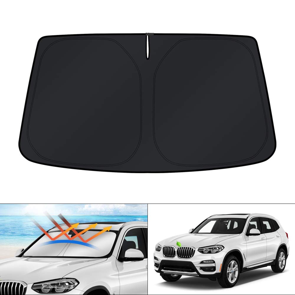 KUST Windshield Sun Shade for 2017-2026 Tesla Model Y/Model 3 Sunshade Accessories (Fit 2025-2026 Model Y Juniper / 2024 Model 3 Highland) Upgraded Foldable Sunshade, Blocks UV Rays Keep Car Cool Jansha Store
