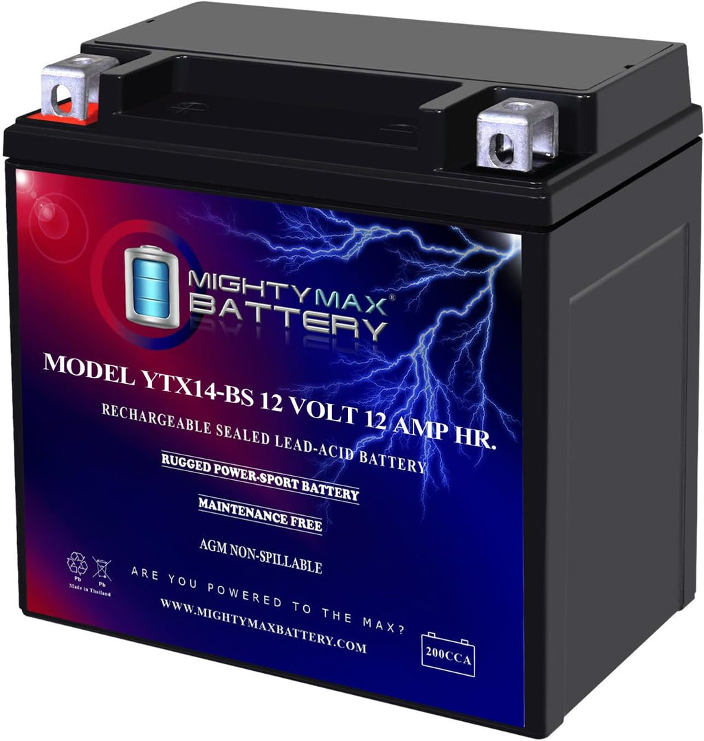 Mighty Max Battery YTX14-BS - 12 Volt 12 AH, 200 CCA, Rechargeable Maintenance Free SLA AGM Motorcycle Battery Jansha Store