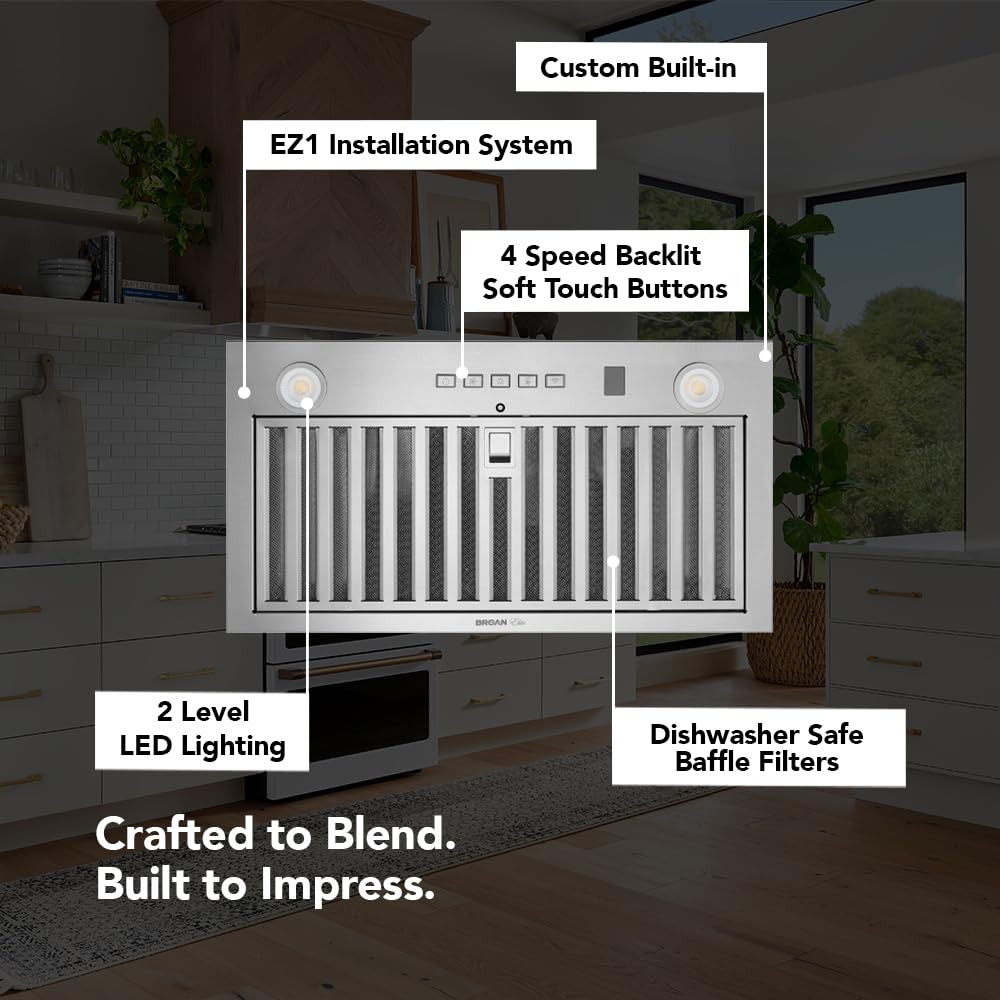 Broan- NuTone PM400SS Custom Cabinet Built-in 3-Speed Power Pack Insert with LED Lighting and 450 Max Blower CFM, 21-Inch, Stainless Steel Jansha Store