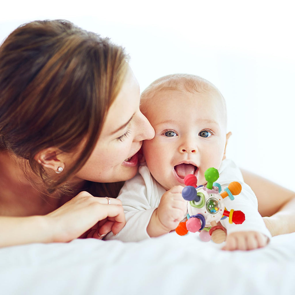 Baby Montessori Sensory Teething Toy 0-6 6-12 Months, Teether Ball & Rattle Jansha Store