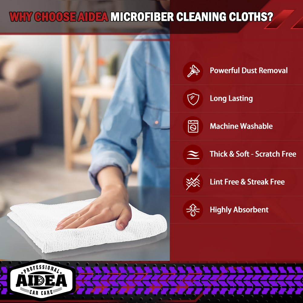 AIDEA Microfiber Cleaning Cloth-50PK, Microfiber Towels for Cars, 12"×12" Jansha Store