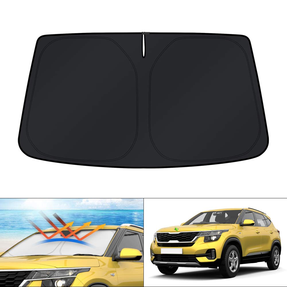 KUST Windshield Sun Shade for 2017-2026 Tesla Model Y/Model 3 Sunshade Accessories (Fit 2025-2026 Model Y Juniper / 2024 Model 3 Highland) Upgraded Foldable Sunshade, Blocks UV Rays Keep Car Cool Jansha Store