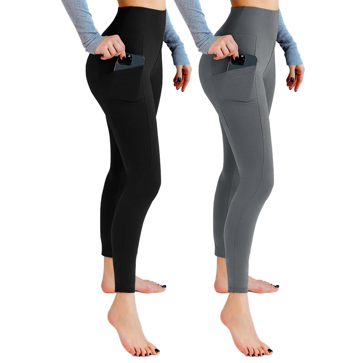 Leafigure 2-Pack High Waist Leggings with Pockets for Women Jansha Store