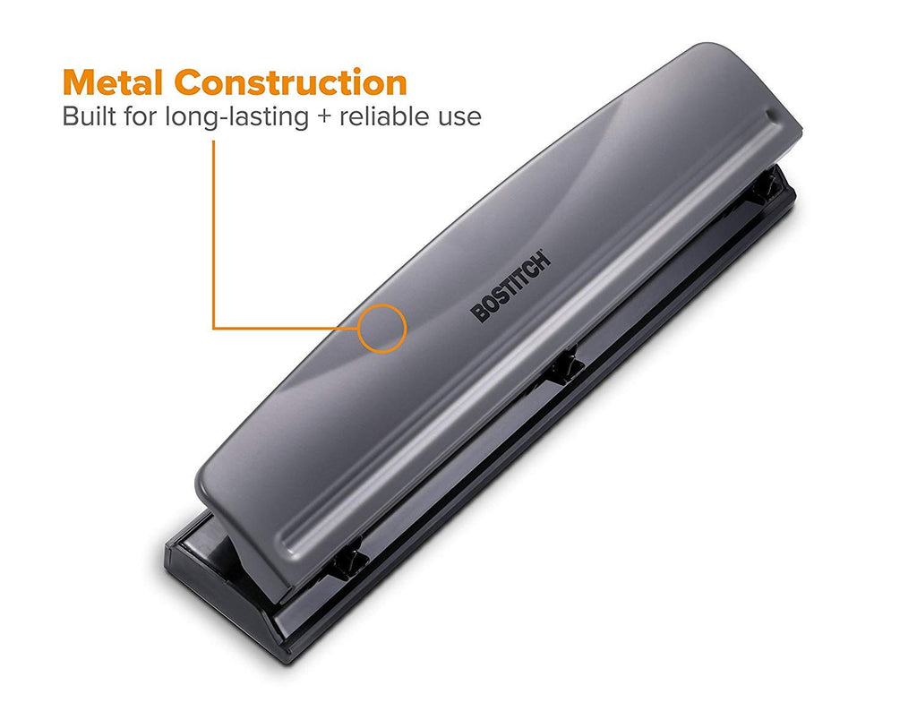 Bostitch Office 3 Hole Punch, Metal, 12 Sheet Capacity, Rubber Base, Silver Jansha Store