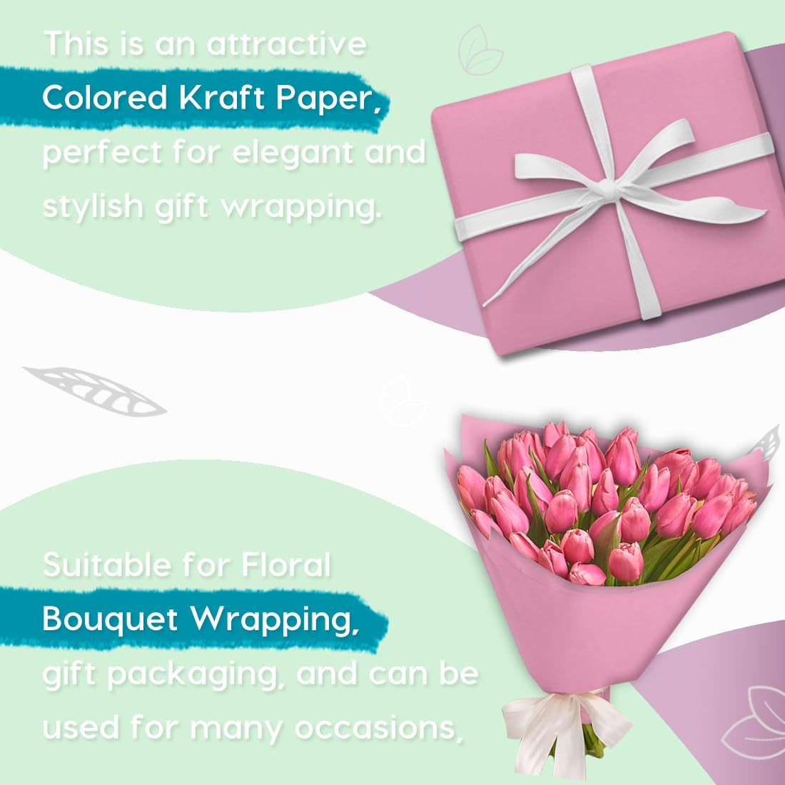 SMART&CASUAL 36" x 1,500" (125') Brown Kraft Craft Paper Roll for Gift Wrapping Bulletin Board Bouquet Flower Art Packing Parcel Table Covering 70GSM 50LB (Brown, 36" x 125') Jansha Store