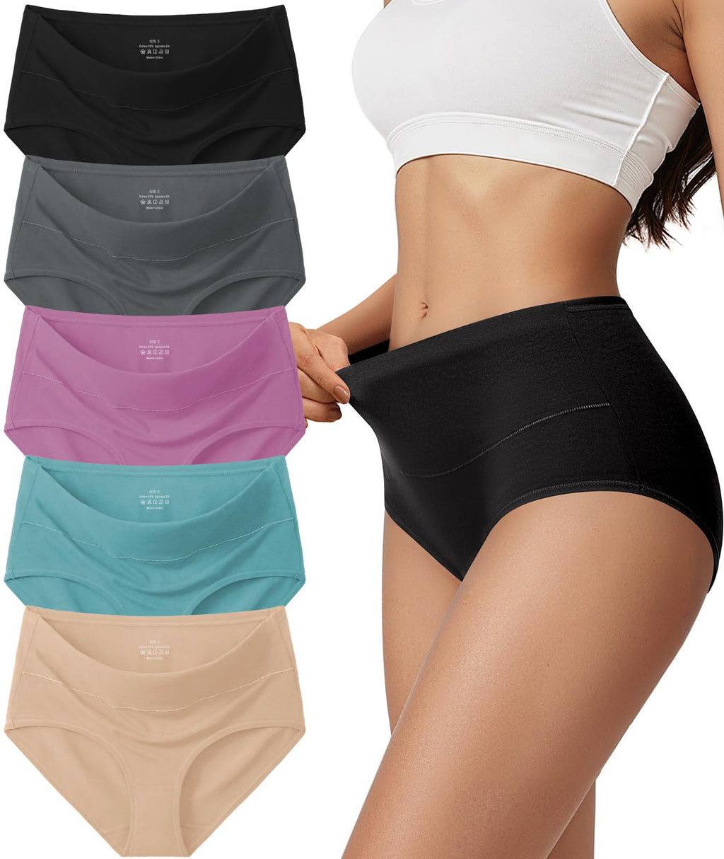Vevmon Cotton Underwear for Women High Waisted Soft Ladies Panties 5 Pack Jansha Store