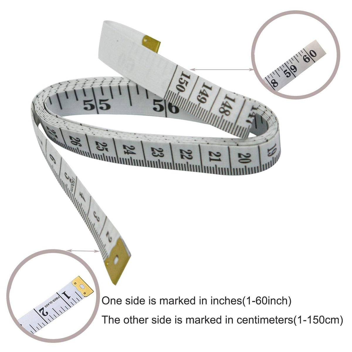 GDMINLO Soft Tape Measure Double Scale Body Sewing Flexible Tailor Craft Vinyl Ruler for Weight Loss Medical Body Measurement, Has Centimetre Scale on Reverse Side 60-inch（White） Jansha Store