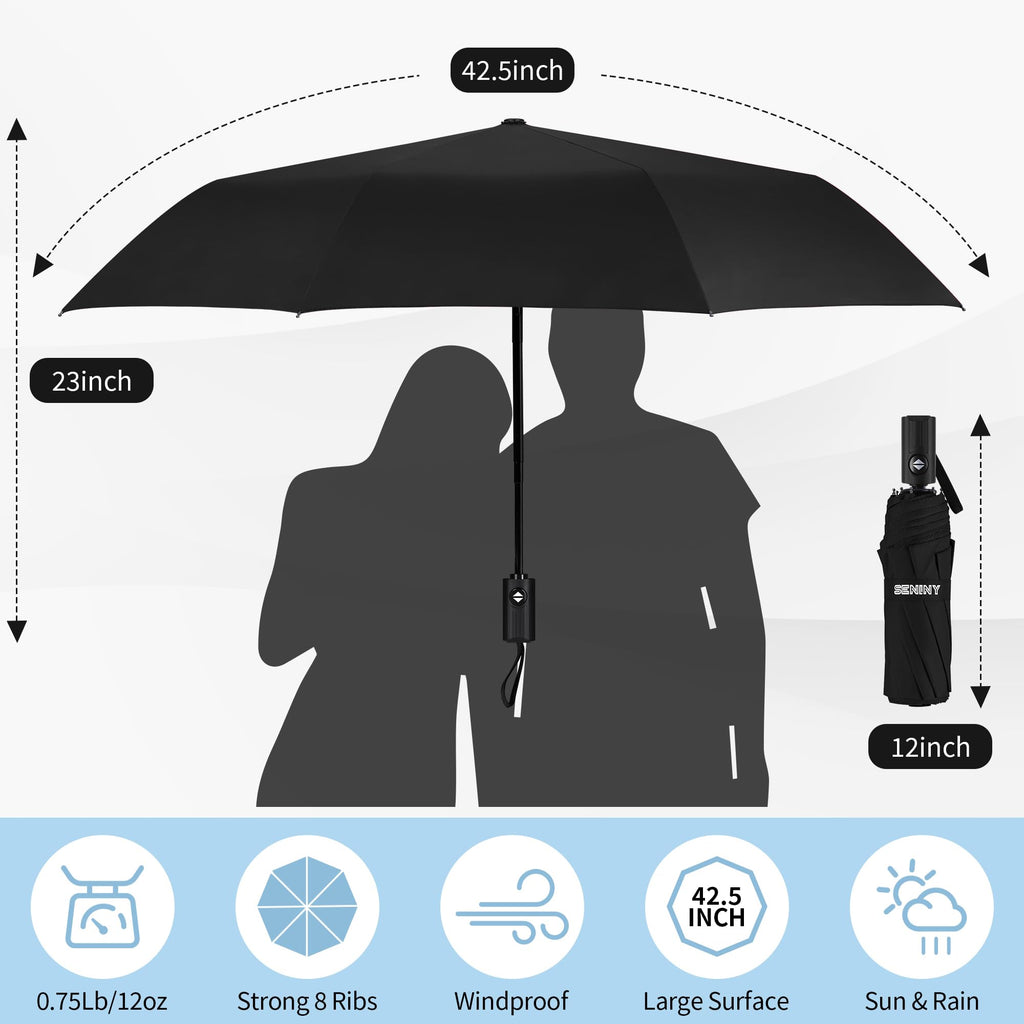 Seniny Windproof Travel Umbrella, Automatic Umbrellas for Rain, Portable & Compact Umbrellas for Backpack, Strong UV for Protection, Folding Small Sun Umbrella for Car, Walking Jansha Store