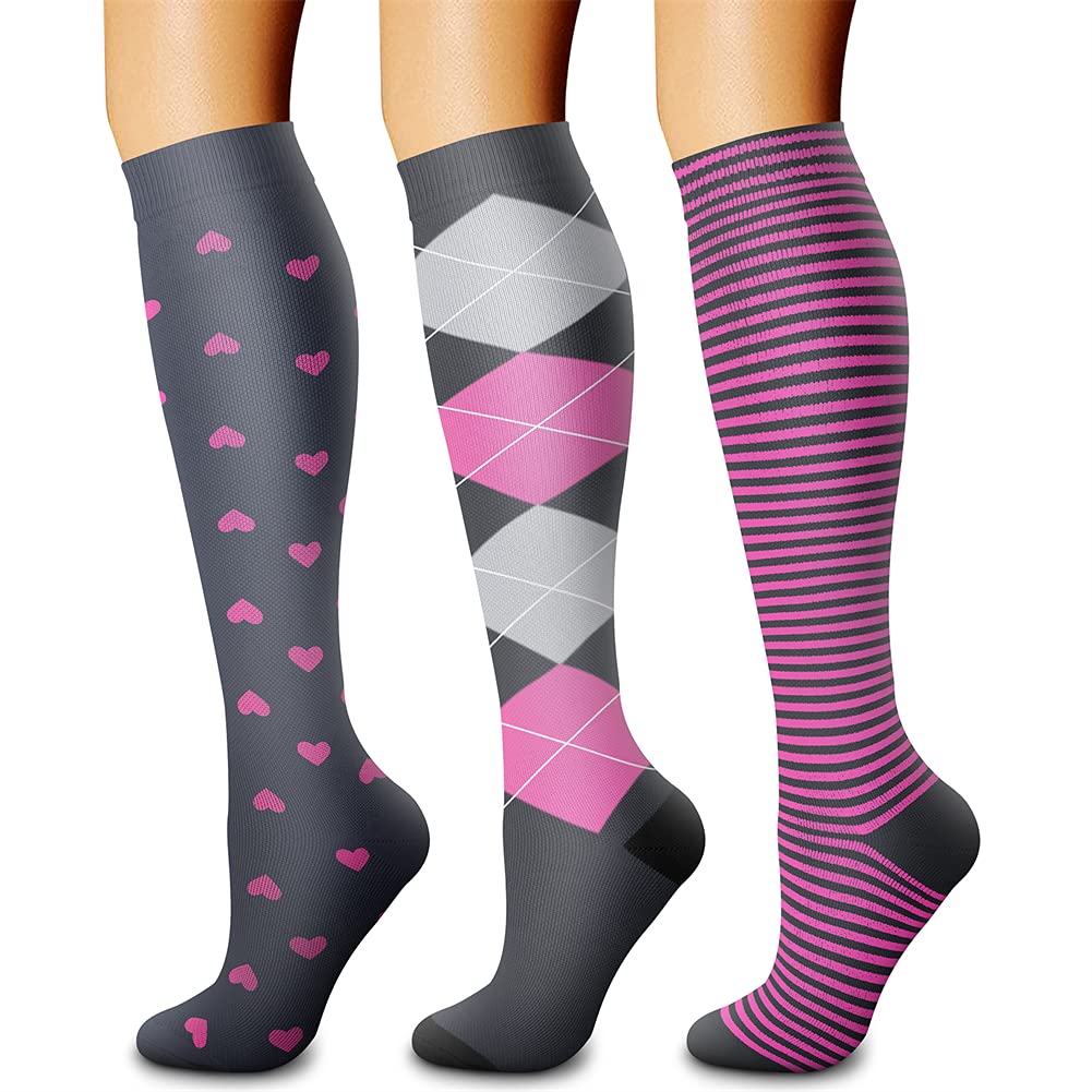 CHARMKING Compression Socks for Women & Men Circulation (3 Pairs) 15-20 mmHg is Best Support for Athletic Running Cycling Jansha Store