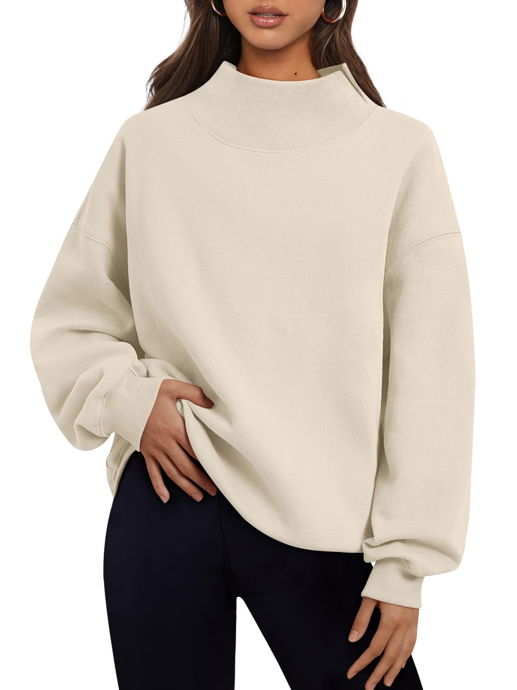Trendy Queen Womens Mock Neck Sweatshirts Oversized Pullover Fall Outfits Jansha Store