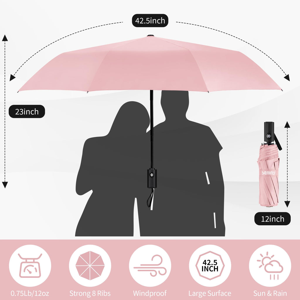 Seniny Windproof Travel Umbrella, Automatic Umbrellas for Rain, Portable & Compact Umbrellas for Backpack, Strong UV for Protection, Folding Small Sun Umbrella for Car, Walking Jansha Store