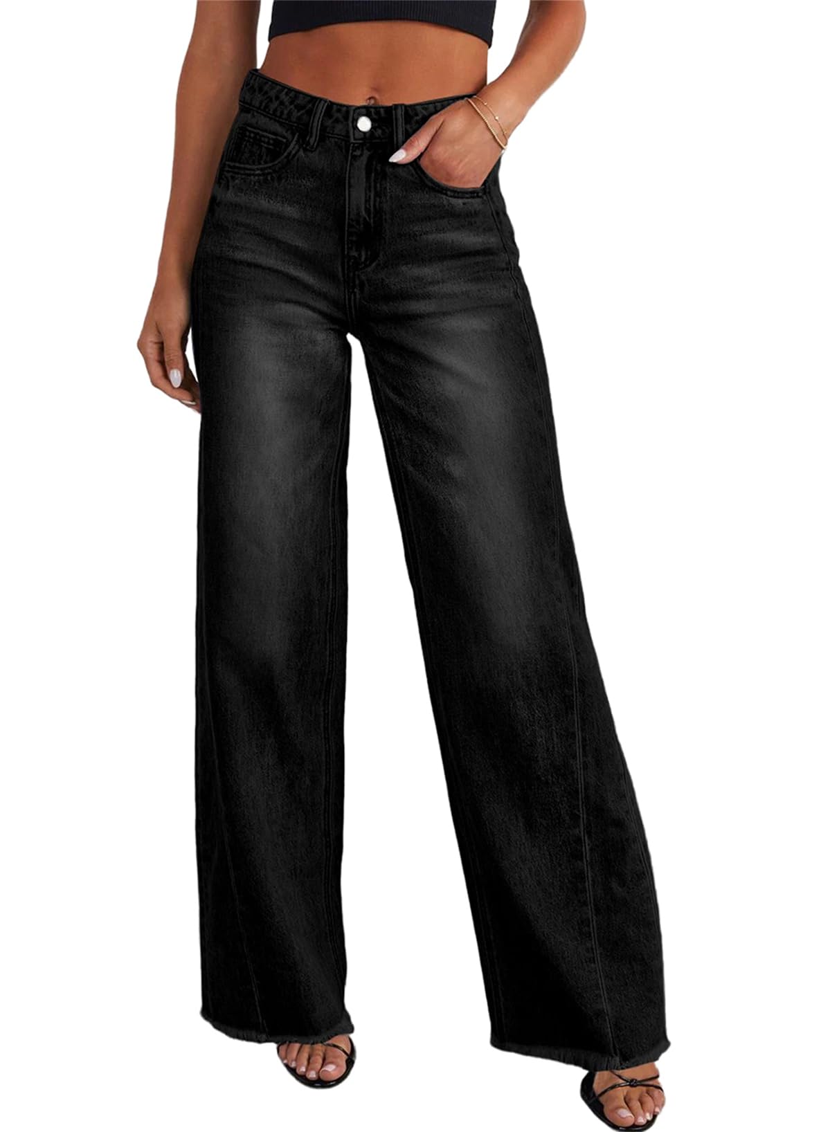 Sidefeel Women's Wide Leg Jeans High Waisted Stretchy Denim Pants Jansha Store