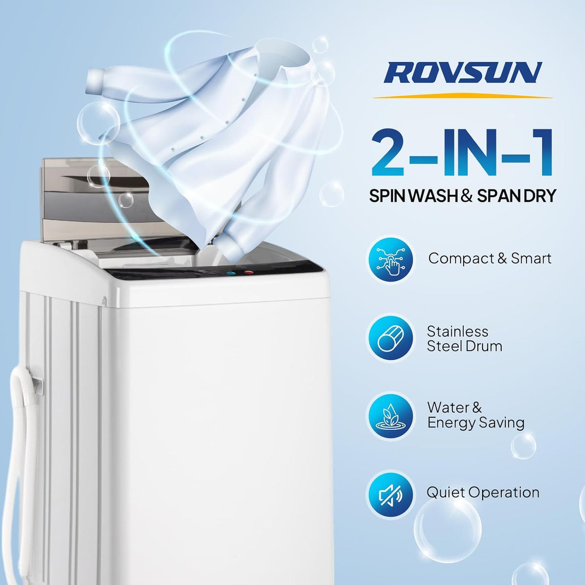 ROVSUN 30LBS Washing Machine, Full-Automatic Portable Washer with Stainless Steel Drum, Electric Laundry Machine, Washer and Spin Dryer Combo with Drain Pump for Home, Apartment Jansha Store