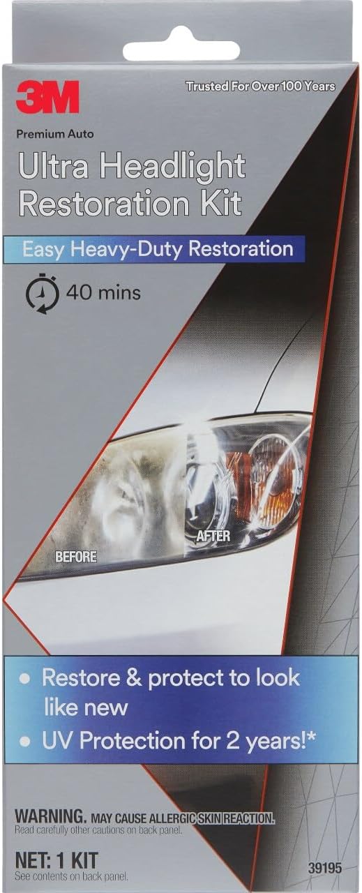 3M Ultra Headlight Restoration Kit, Contains Masking Tape, Light Sanding Discs, Wax Protectant and More, Use on Plastic Lenses Headlights, Taillights and More, Easy Heavy-Duty Restoration (39195) Jansha Store