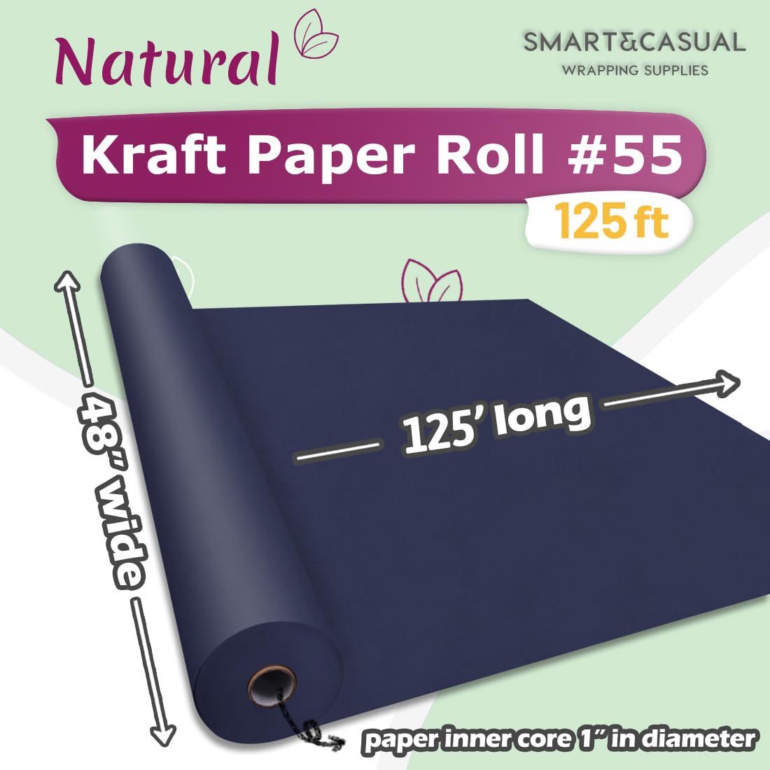 SMART&CASUAL 36" x 1,500" (125') Brown Kraft Craft Paper Roll for Gift Wrapping Bulletin Board Bouquet Flower Art Packing Parcel Table Covering 70GSM 50LB (Brown, 36" x 125') Jansha Store