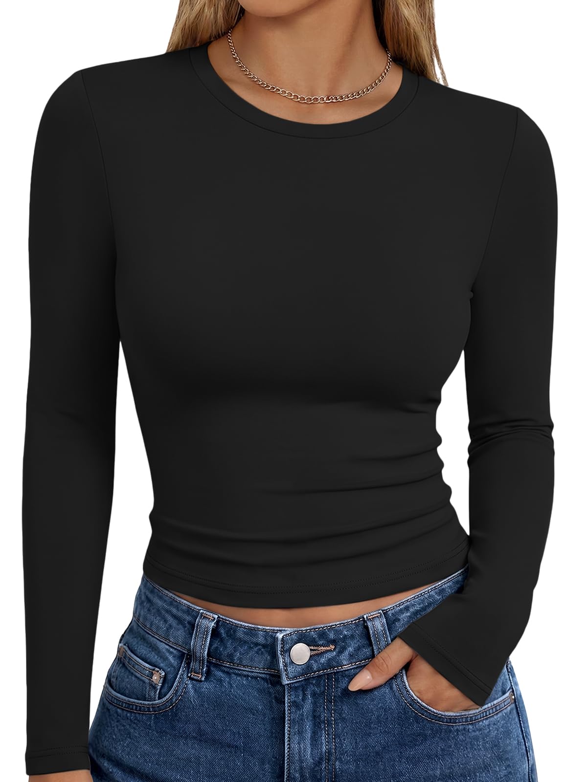 Detail shot of the long sleeve t-shirt cuff and sleeve seam