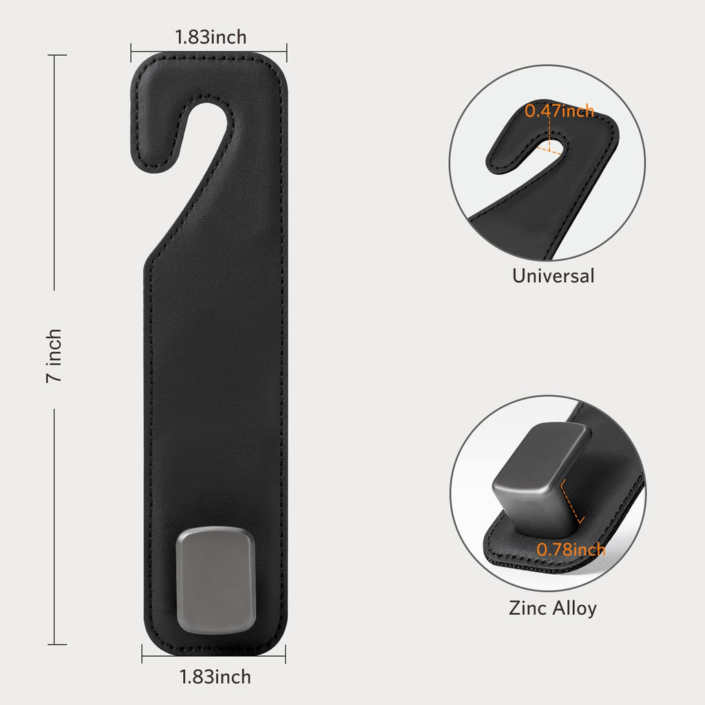 CoBak Purse Hook for Car - Universal Premium Stitched Leather and Aluminum-Magnesium Alloy Double Car Seat Back Storage Hook for Purses, Handbags, Bags (2 Pack),Black Jansha Store