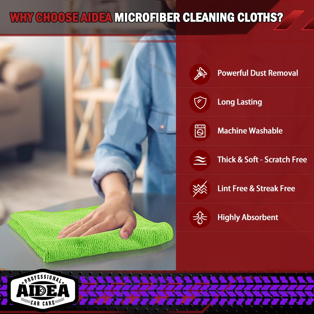 AIDEA Microfiber Cleaning Cloth-50PK, Microfiber Towels for Cars, 12"×12" Jansha Store