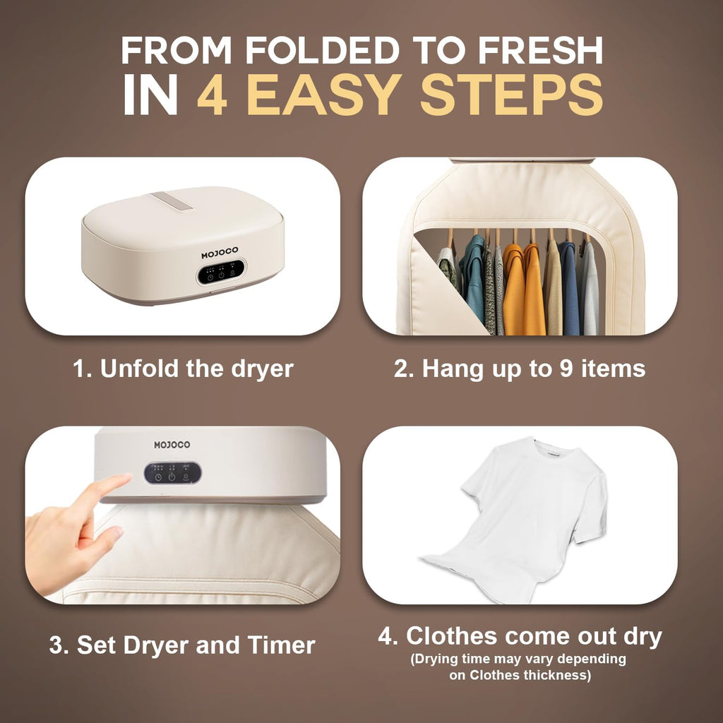 MOJOCO Portable Clothes Dryer - 600w Compact Dryer for Apartment, Travel Jansha Store