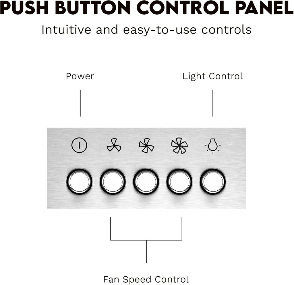 COSMO COS-5MU30 30 in. Delta Collection Ducted Under Cabinet Range Hood, Button Controls, Reusable Filters, LED Lights, Stainless Steel Jansha Store