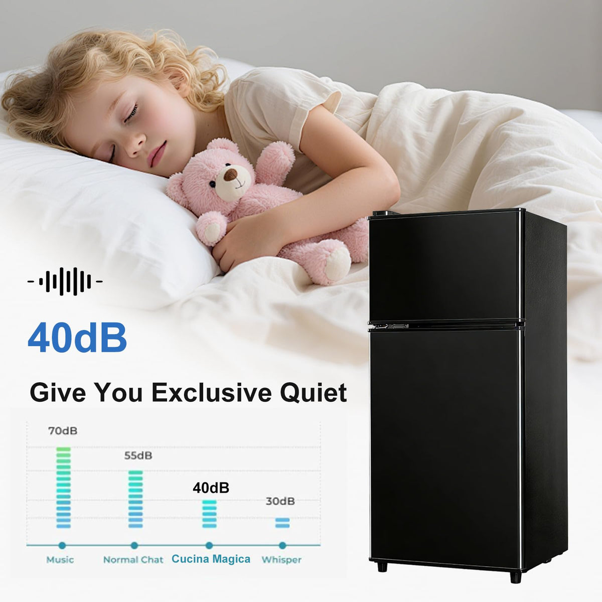 Cucina Magica Mini Fridge with Freezer, 3.8 Cu.Ft Small Fridge, Dorm Fridge Jansha Store