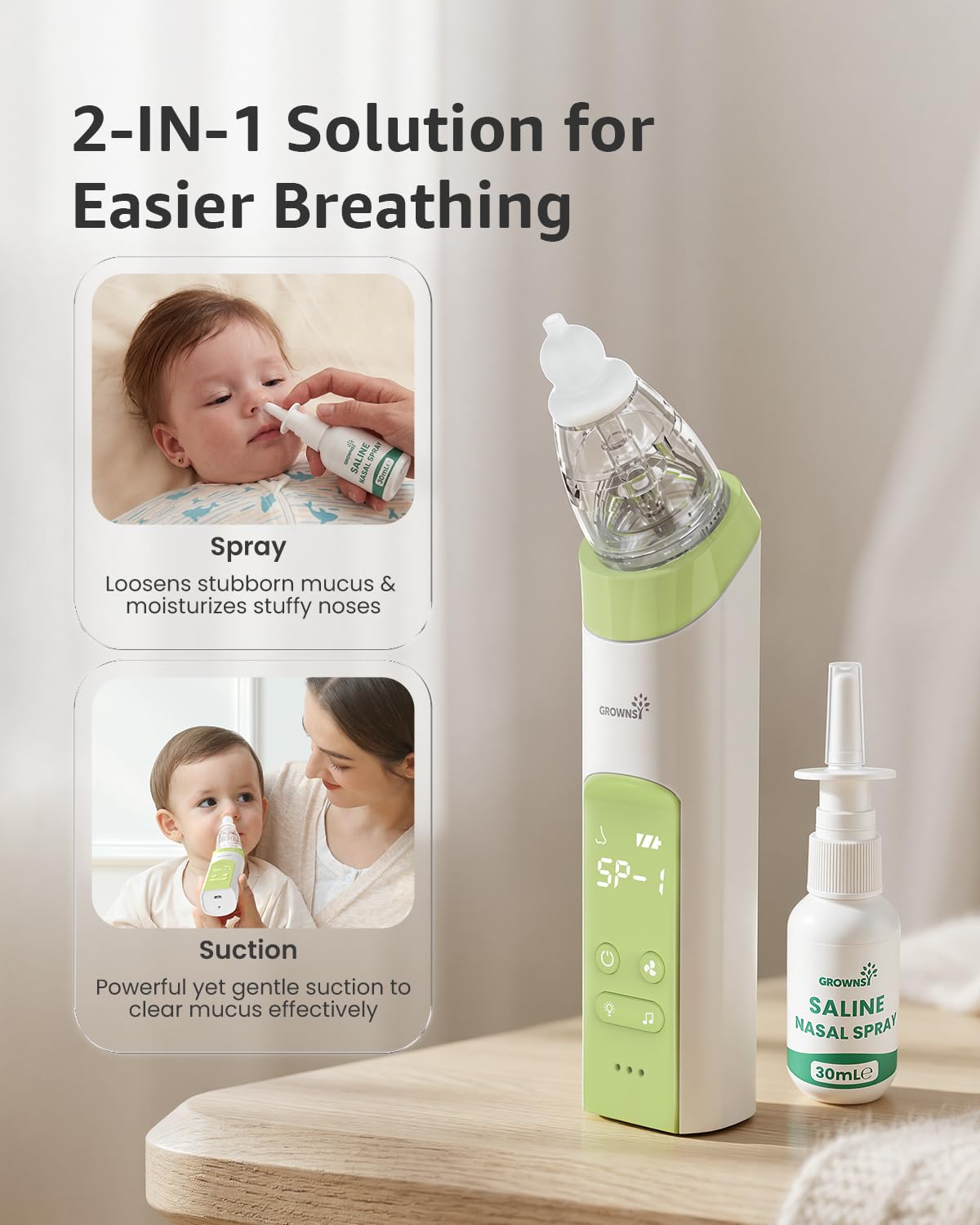 GROWNSY Baby Nasal Aspirator, Electric Nose Sucker, Powerful Suction,Grey Jansha Store
