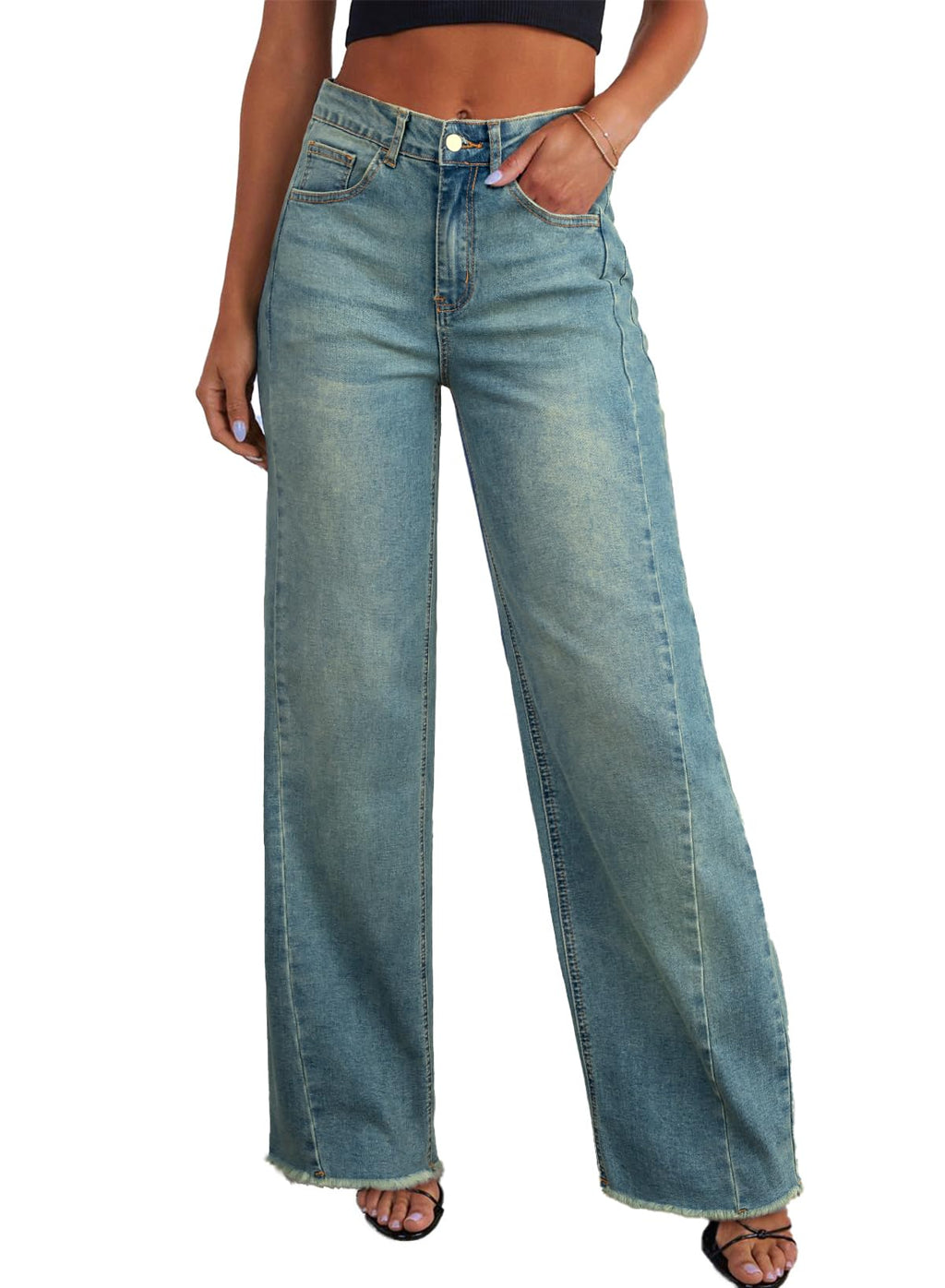 Sidefeel Women's Wide Leg Jeans High Waisted Stretchy Denim Pants Jansha Store