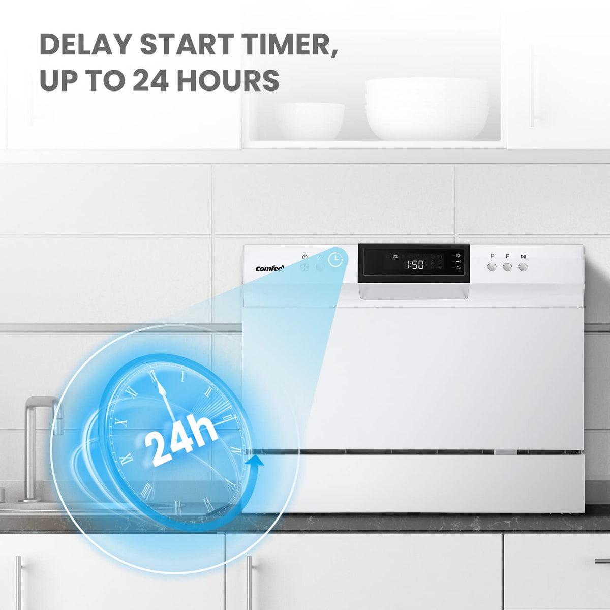 COMFEE’ Countertop Dishwasher, Energy Star Portable Dishwasher, 6 Place Settings & 8 Washing Programs, Speed, Baby-Care, ECO& Glass, Dish Washer for Dorm, RV& Apartment, Black Jansha Store