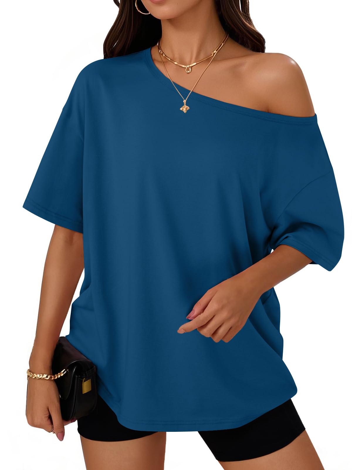 Trendy Queen Womens Off the Shoulder Tops Oversized Summer T-Shirts 2026 Jansha Store