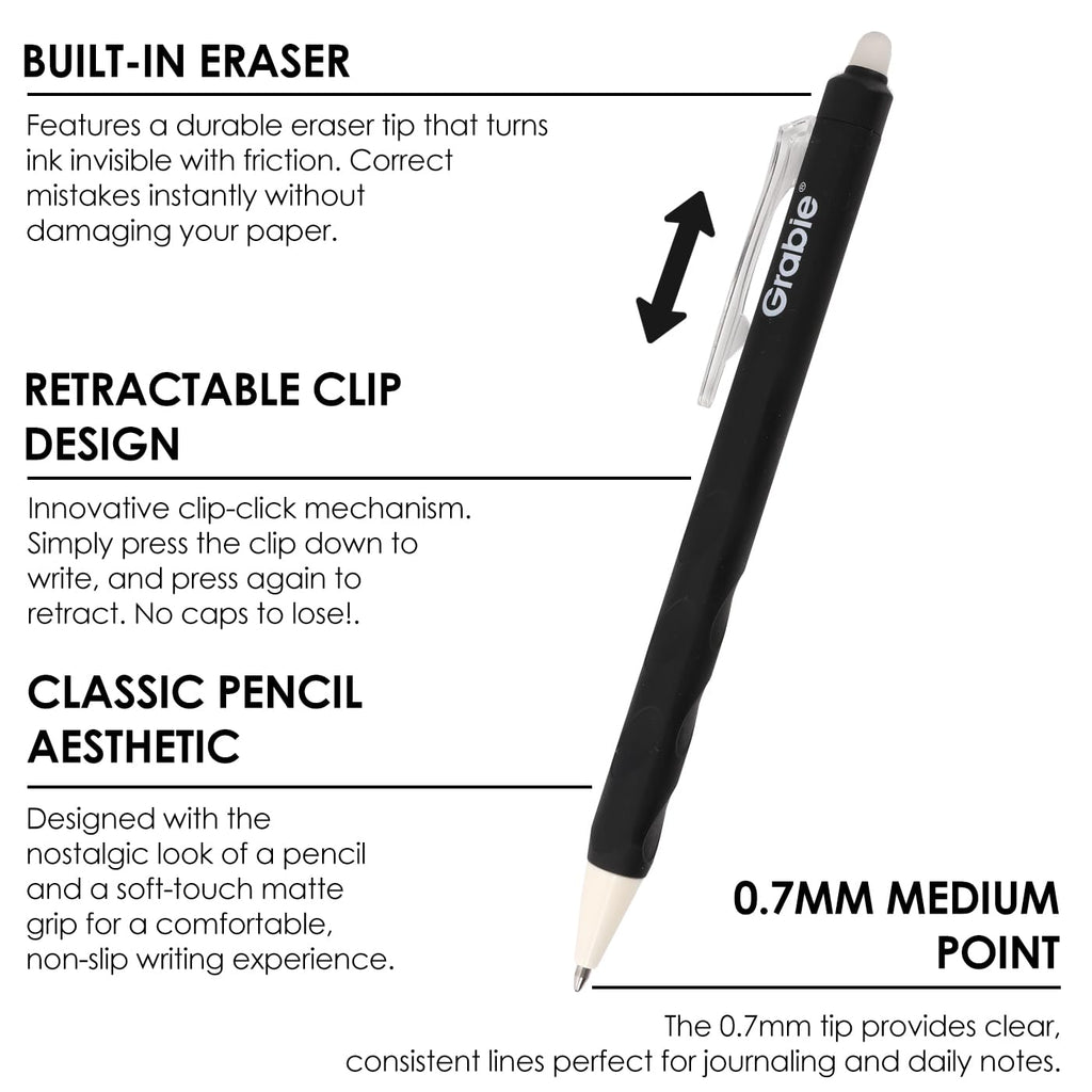 Grabie Erasable Gel Pens, 9 Medium Point 0.7 mm Pens, Classic Jansha Store