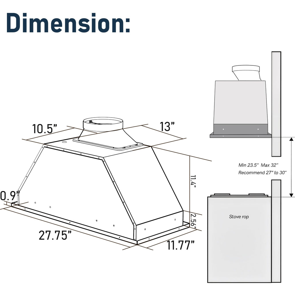 IKTCH 36 inch Black Insert Range Hood, 900 CFM Ducted/Ductless Vent Hood Jansha Store