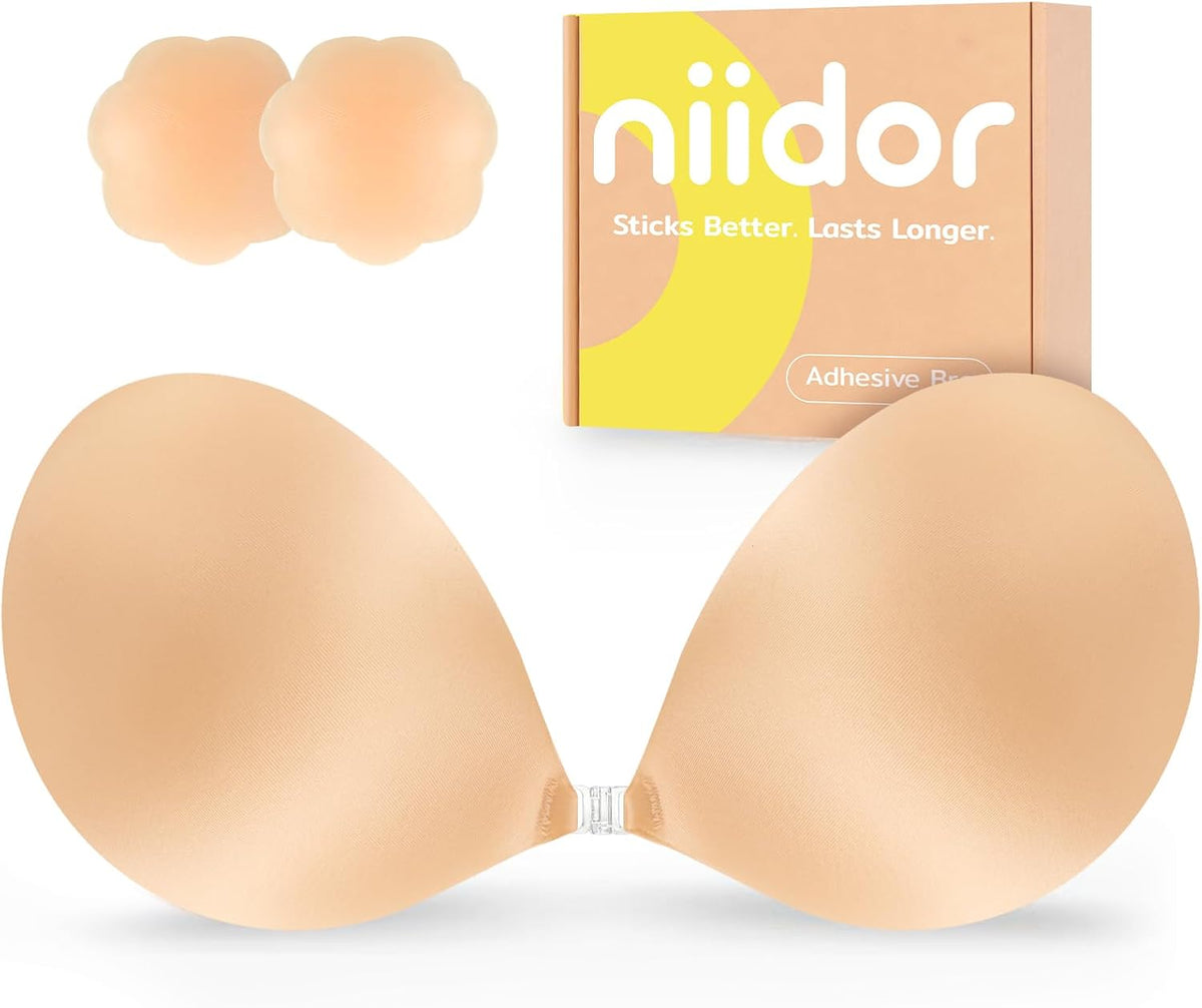 Niidor Adhesive Bra Strapless Ultra Sticky Invisible Push up Silicone Bra Multiple Colors Sizes Reusable for Backless Dress Jansha Store