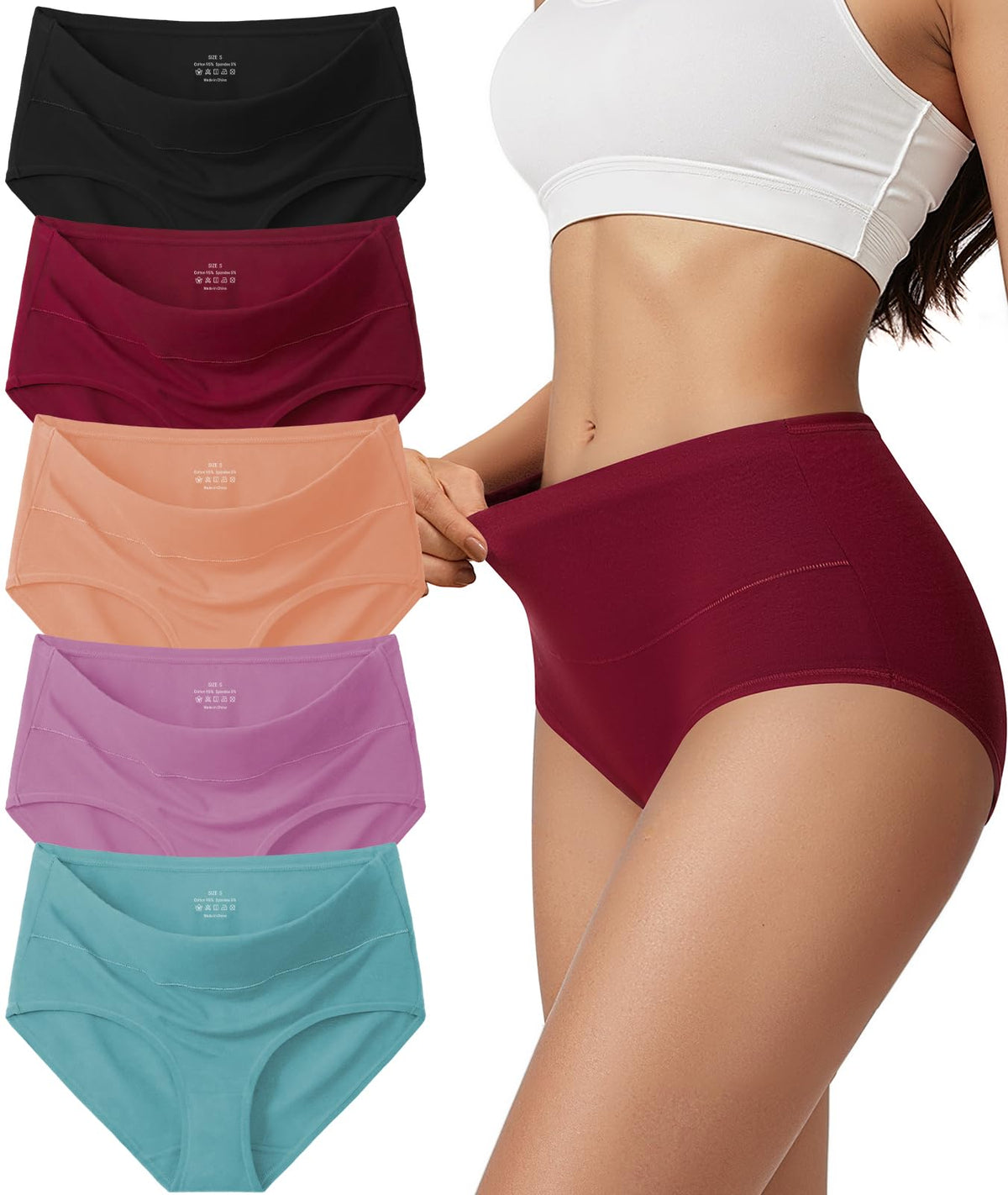 Vevmon Cotton Underwear for Women High Waisted Soft Ladies Panties 5 Pack Jansha Store