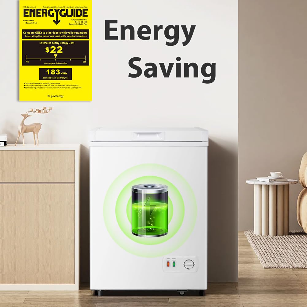 3.5 Cu.Ft Small Chest Freezer, Mini Deep Freezer with Removable Basket, Adjustable Temperature, Free Standing Top Open Door Energy Efficient Compact Freezer for Apartment, Home, Office, Garager，Gray Jansha Store