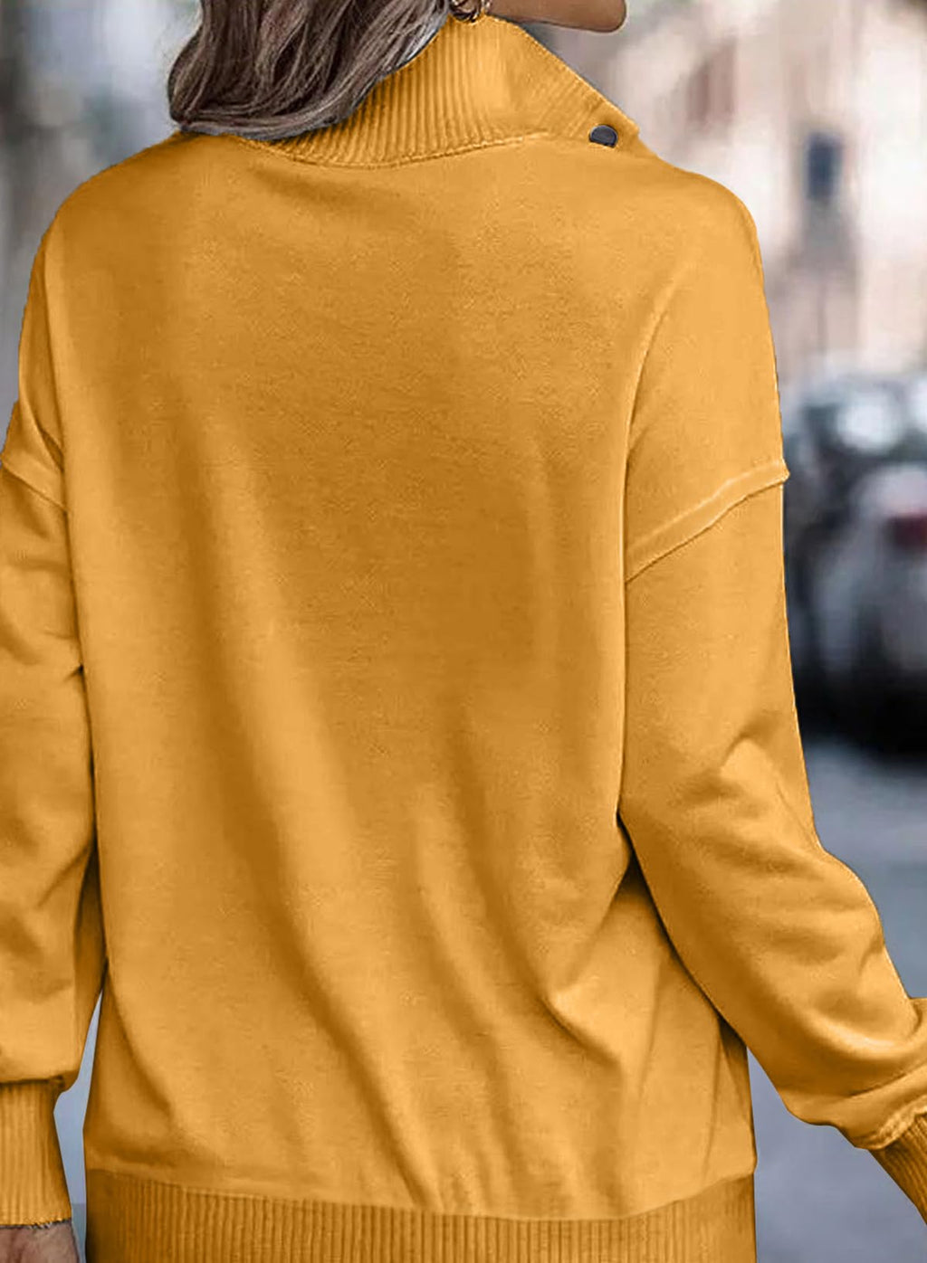 SHEWIN Women's Casual Long Sleeve Stand Neck Sweatshirt Lightweight Button Drawstring Pullover Tops Jansha Store