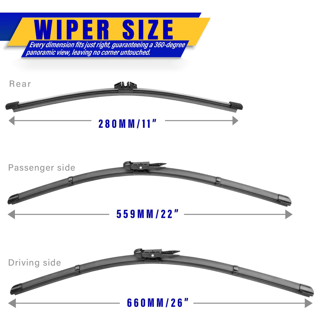 3 Wipers Fits Subaru Forester 2012-2018 Outback 2015-2019 Wiper Blades Jansha Store
