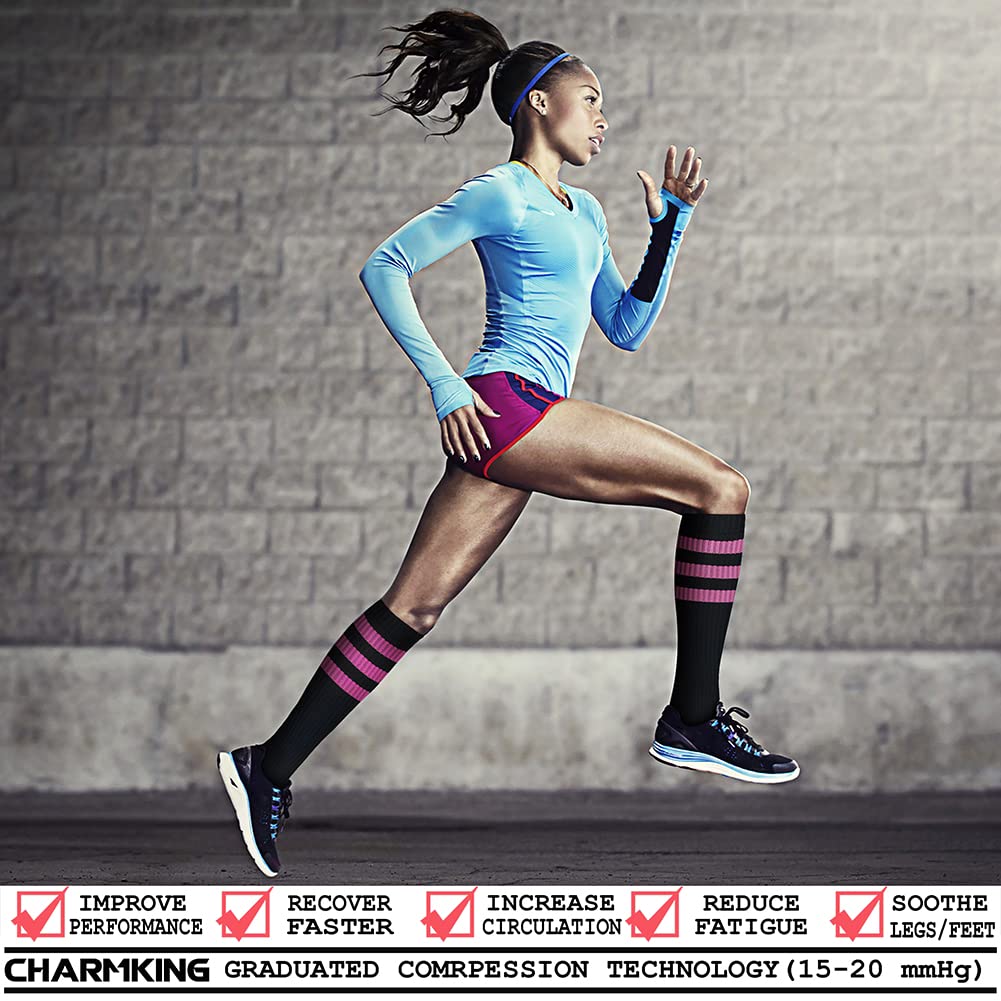 CHARMKING Compression Socks for Women & Men Circulation (3 Pairs) 15-20 mmHg is Best Support for Athletic Running Cycling Jansha Store