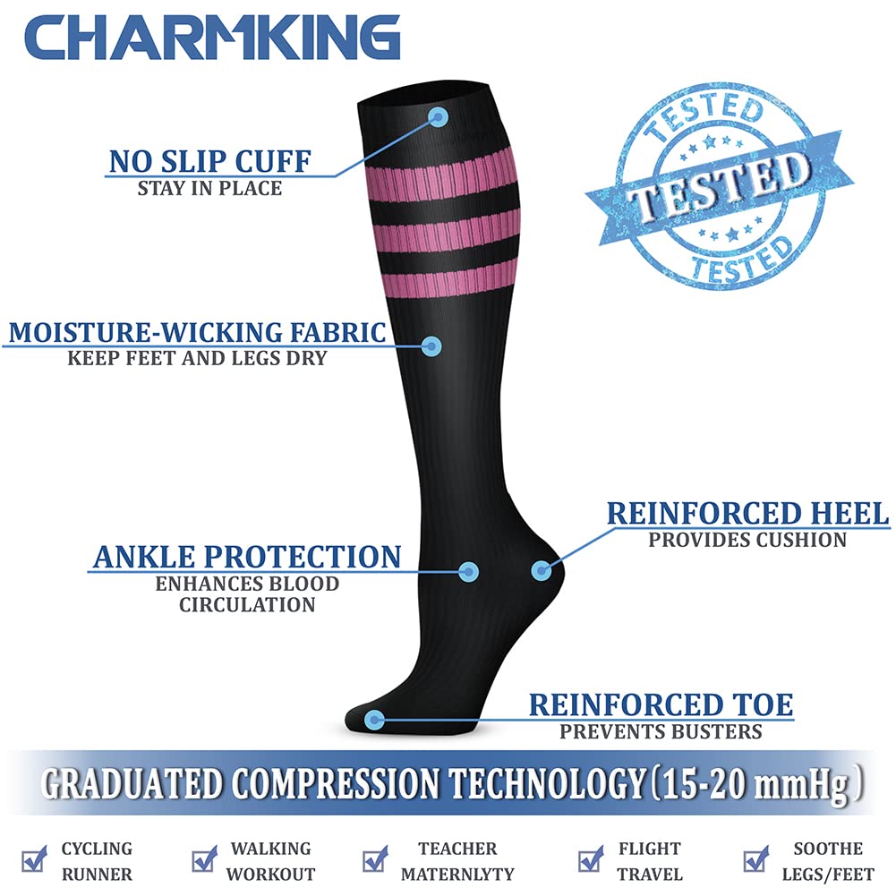 CHARMKING Compression Socks for Women & Men Circulation (3 Pairs) 15-20 mmHg is Best Support for Athletic Running Cycling Jansha Store
