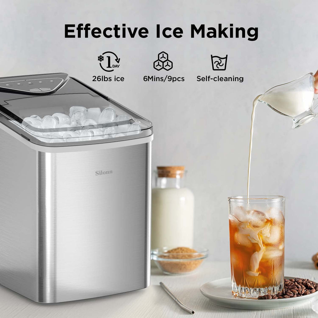 Silonn Ice Maker Countertop, Portable Ice Machine with Carry Handle, Self-Cleaning Ice Makers with Basket and Scoop, 9 Cubes in 6 Mins, 26 lbs per Day, Ideal for Home, Kitchen, Camping, RV Jansha Store