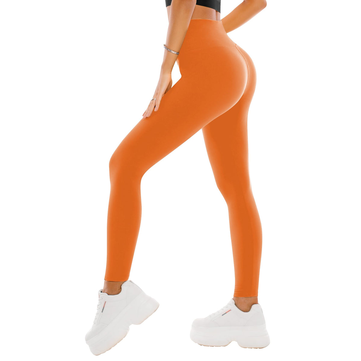 Capri-length high waisted leggings shown on a model during a workout stretch