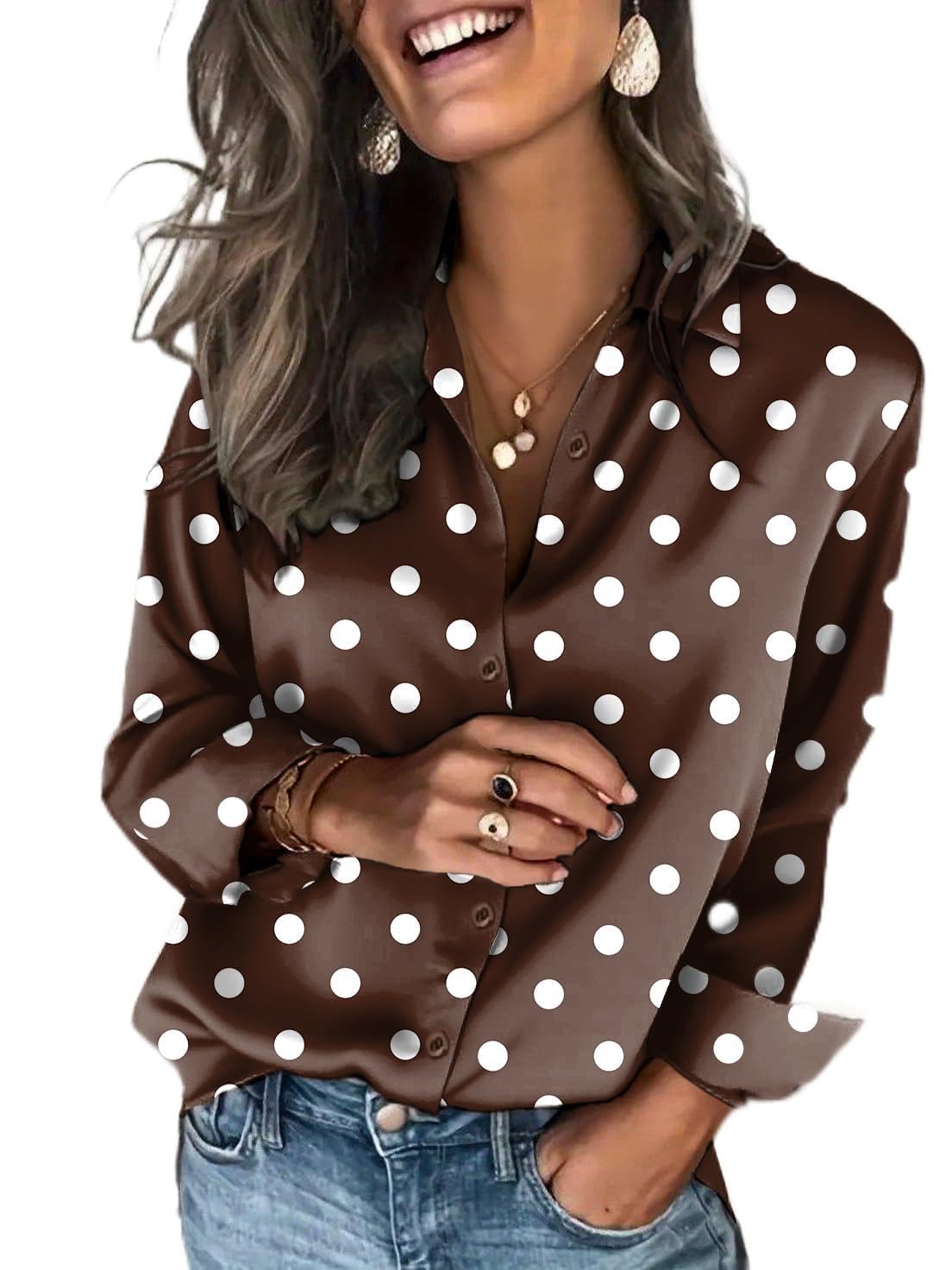 Zeagoo Satin Blouses for Women Silk Button Down Shirts Long Sleeve Tops Jansha Store